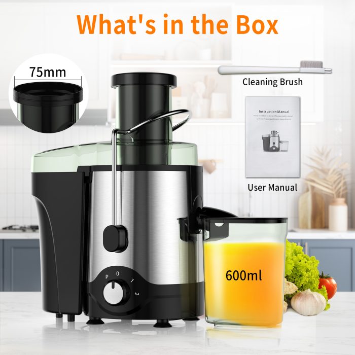 Juicer Machine 600W, Juice Extractor, Anti-Drip Press Centrifugal Juicer with Big Mouth 3" Feed Chute