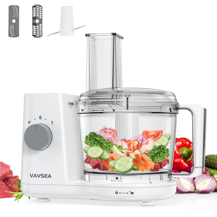 2024 HOMWOO Food Processor and Vegetable Chopper for Dicing, Chopping, Mincing, BPA Free, Stainless Steel Blades, White, 4-Cup