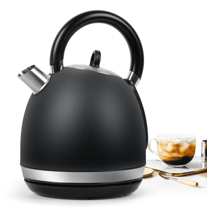 2024 HOMWOO Retro Electric Kettle, Stainless Steel Tea Kettle, 1.7L Hot Water Boiler for Tea & Coffee, Fast Boiling, BPA Free, Black