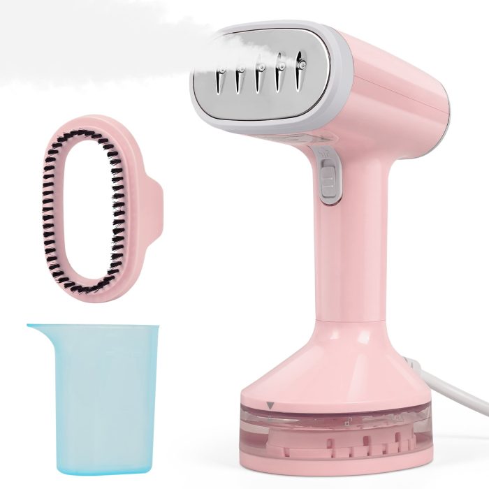 2024 HOMWOO Steamer for Clothes, 1500W Portable Handheld Travel Garment Steamer, Steam Iron, Fabric Wrinkles Remover, 15s Fast Heat-up, Pink