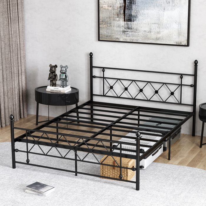 HOMWOO Metal Platform Bed Frame Queen Size with Headboard Storage Space,No Box Spring Needed Heavy Duty Mattress Foundation Noise Free, Black